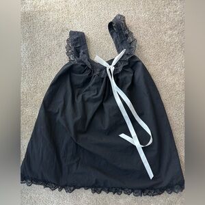 Black Lace Trim Sleeveless dress with White Ribbon